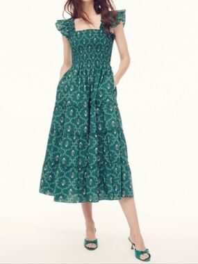 Hill House The Ellie Nap Dress - Emerald Trellis size XS